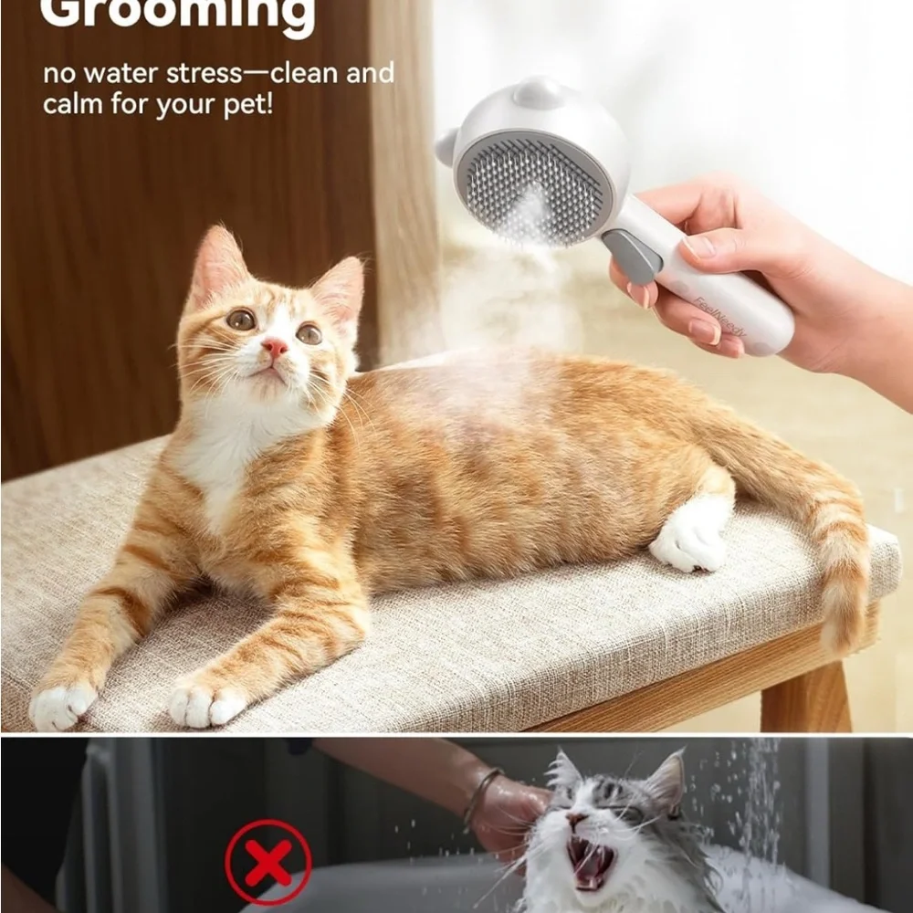 Cat Steam Brush, Brushes for Indoor Cats with Release Button